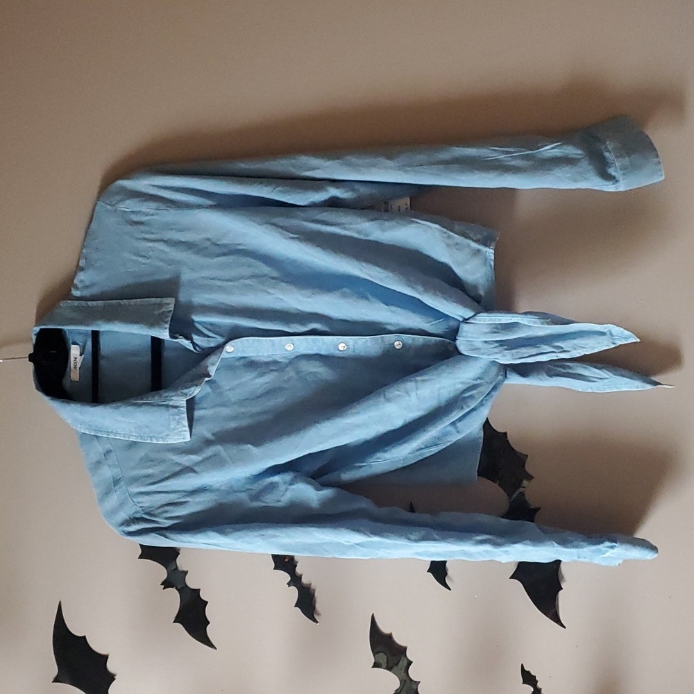 Blue Front Tie Long Sleeve